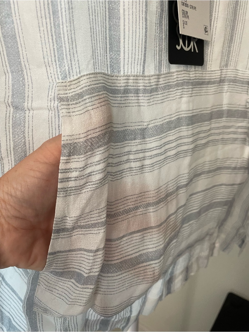 Chaser White and Gray Striped Hooded Tunic Top - Picture 5 of 7